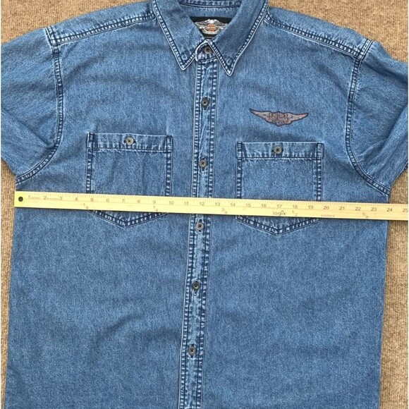 Harley-Davidson Shirt Mens L Denim Long Sleeve Spellout Button Down Motorcycles - Picture 4 of 7